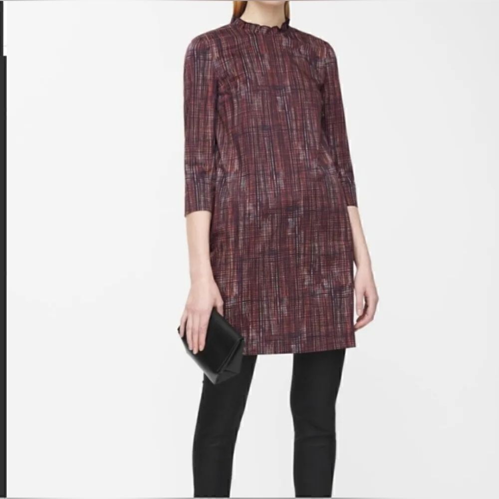 COS Printed Ruffled Collar Tunic Dress - Size 10
